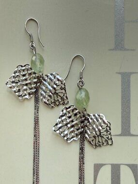 Silver Butterfly Earrings With Light Green Stone